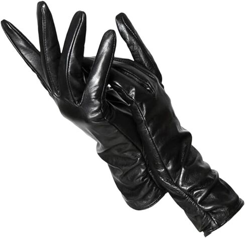 Women Pleated Sheepskin Leather Gloves Winter Warm Genuine Leather Gloves in Saudi Arabia