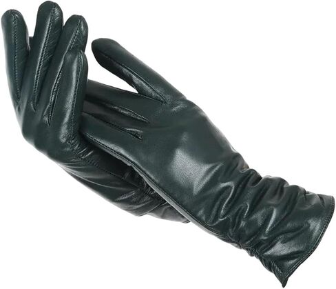 Women Pleated Sheepskin Leather Gloves Winter Warm Genuine Leather Gloves in Saudi Arabia