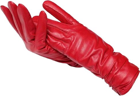 Women Pleated Sheepskin Leather Gloves Winter Warm Genuine Leather Gloves in Saudi Arabia