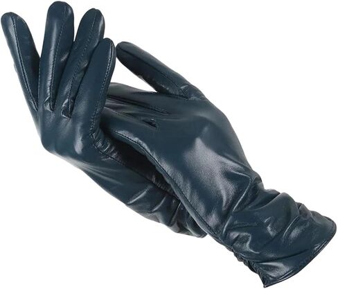 Women Pleated Sheepskin Leather Gloves Winter Warm Genuine Leather Gloves in Saudi Arabia