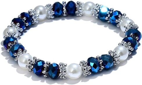 Stylish Bracelet Shiny Colorful Rhinestone Faux Pearl Bracelet Bangle Women Jewelry Birthday Gift - Black Useful in Saudi Arabia