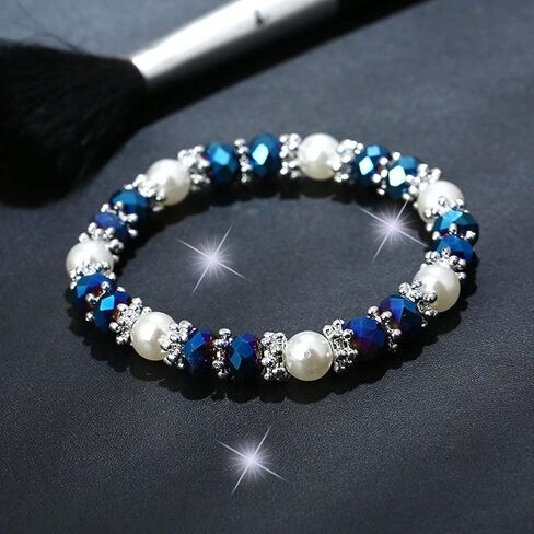 Stylish Bracelet Shiny Colorful Rhinestone Faux Pearl Bracelet Bangle Women Jewelry Birthday Gift - Black Useful in Saudi Arabia