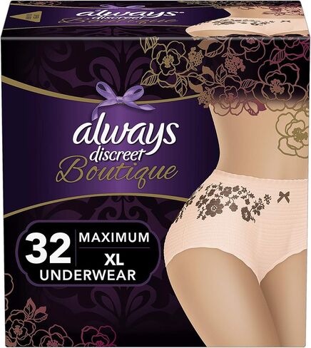 ملابس داخلية نسائية من Always Discreet Boutique لسلس البول وما بعد الولادة للنساء، أقصى قدر من الحماية، مقاس L، أسود، 18 قطعة (قد تختلف التعبئة) in Kuwait