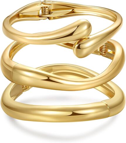 أساور ذهبية مكتنزة للنساء، أساور ذراع ذهبية مكدسة، 3 قطع أساور عصرية قابلة للتكديس هدايا مجوهرات in Kuwait