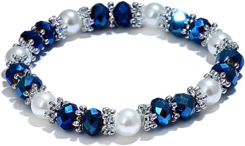 Stylish Bracelet Shiny Colorful Rhinestone Faux Pearl Bracelet Bangle Women Jewelry Birthday Gift - Black Useful in Saudi Arabia