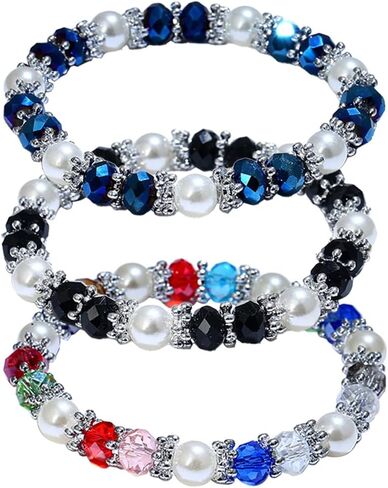 Stylish Bracelet Shiny Colorful Rhinestone Faux Pearl Bracelet Bangle Women Jewelry Birthday Gift - Black Useful in Saudi Arabia