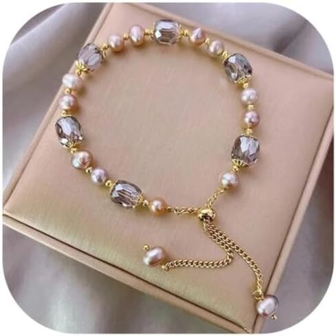 Stylish Bracelet Shiny Colorful Rhinestone Faux Pearl Bracelet Bangle Women Jewelry Birthday Gift - Black Useful in Saudi Arabia