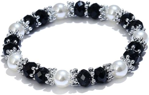 Stylish Bracelet Shiny Colorful Rhinestone Faux Pearl Bracelet Bangle Women Jewelry Birthday Gift - Black Useful in Saudi Arabia