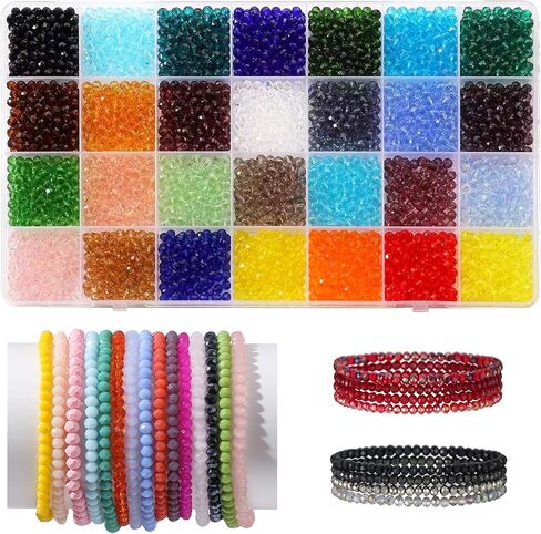 2800pcs Crystal Glass Beads Jewelry Making Kit -28 Colors 3mm Crystal Beads for Jewelry Bracelets Making Kit AB Colored Crystal Glass Beads Bracelet Making Kit DIY Crafts,Gifts for Beginners Woman in Kuwait