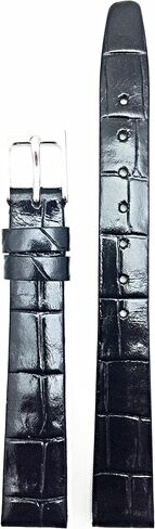 NewLife 12mm Black Genuine Leather Watchband | Square Alligator Crocodile Grain, Flat, Replacement Watchstrap that brings to Any Watch (Womens Standard Length) in Saudi Arabia