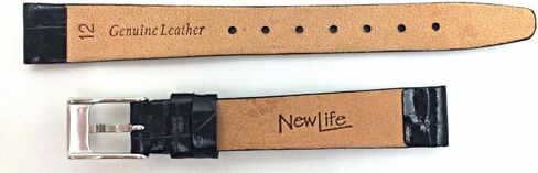 NewLife 12mm Black Genuine Leather Watchband | Square Alligator Crocodile Grain, Flat, Replacement Watchstrap that brings to Any Watch (Womens Standard Length) in Saudi Arabia