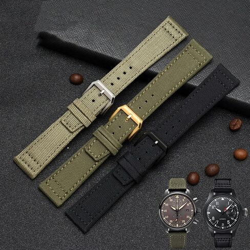 for IWC Pilot Spitfire Timezone TopGun Strap Green Black Belts Wristwatch Straps 20mm 21mm 22mm Nylon Canvas Fabric Watch Band (Color : Pin Green Silver, Size : 20mm) in Saudi Arabia