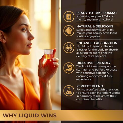 Liquid Collagen Peptides with Biotin & Hyaluronic Acid - Biotin 10000mcg, Hydrolyzed Collagen Type 1 and 3, Vitamins B5, B6, C & E - Liquid Collagen for Women and Men, Hair Skin and Nails Supplements in Saudi Arabia