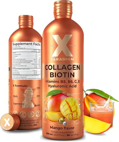 Liquid Collagen Peptides with Biotin & Hyaluronic Acid - Biotin 10000mcg, Hydrolyzed Collagen Type 1 and 3, Vitamins B5, B6, C & E - Liquid Collagen for Women and Men, Hair Skin and Nails Supplements in Saudi Arabia