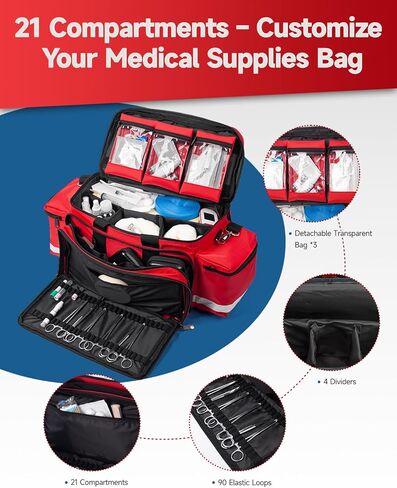 Large First Aid Bag Empty 26" – Emergency Medical Bag, Professional EMT Bags for Paramedics & Responders, Water-Resistant, 360° Reflective, 4 Dividers, 3 Removable Pouches, Padded Strap in Saudi Arabia