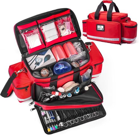 Large First Aid Bag Empty 26" – Emergency Medical Bag, Professional EMT Bags for Paramedics & Responders, Water-Resistant, 360° Reflective, 4 Dividers, 3 Removable Pouches, Padded Strap in Saudi Arabia