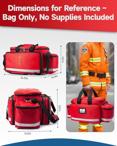 Large First Aid Bag Empty 26" – Emergency Medical Bag, Professional EMT Bags for Paramedics & Responders, Water-Resistant, 360° Reflective, 4 Dividers, 3 Removable Pouches, Padded Strap in Saudi Arabia