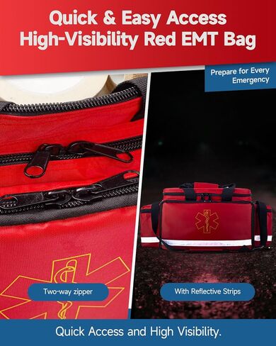 Large First Aid Bag Empty 26" – Emergency Medical Bag, Professional EMT Bags for Paramedics & Responders, Water-Resistant, 360° Reflective, 4 Dividers, 3 Removable Pouches, Padded Strap in Saudi Arabia