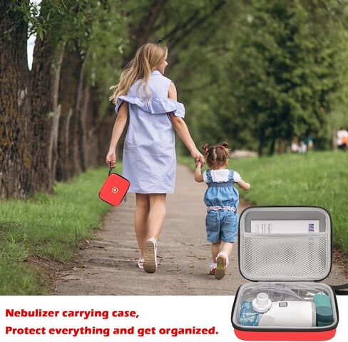 Carrying Case for Portable Nebulizer, Travel Medical Bag, Hard Emergency Medical Bag for Inhaler Spacer Case for Kids and Adults, Masks, Asthma Inhaler (Red) in Saudi Arabia
