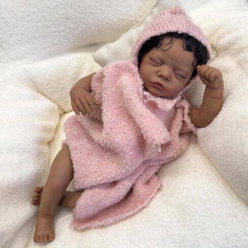 Angelbaby Realistic African American Reborn Baby Dolls Black Girl 19 Inch Life Like Sleeping Newborn Real Silicone Baby Doll Brown Skin Bebe Reborn Ethnic Alive Doll Sets Girl Boy Toys Birthday Gift in Kuwait