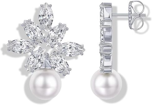 PAVOI 14K Gold Plated Cubic Zirconia Stud Earrings for Women - 925 Sterling Silver Posts Statement Crystal Cluster Wedding Earrings for Brides & Bridesmaids - Trendy CZ Pearl Studs Wedding Jewelry in Saudi Arabia