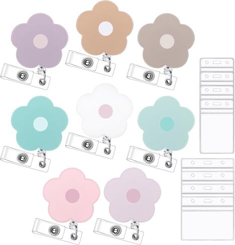 8 Pcs Nurse Cute Badge Reel Retractable Clip Flower Badge Reels with Clear ID Card Badge Holder Waterproof for Nursing Worker Teacher in Kuwait