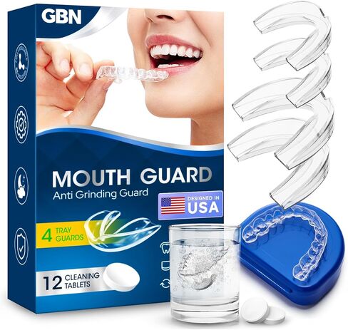GBN Mouth Guard for Grinding Teeth at Night - Custom Fit Night Guards - Comfortable Mouth Guard for Sleeping, Nightguard, Mouthguard Includes 2 Sizes, 12 Cleaning Tablets in Saudi Arabia