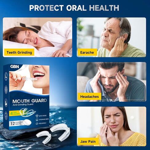 GBN Mouth Guard for Grinding Teeth at Night - Custom Fit Night Guards - Comfortable Mouth Guard for Sleeping, Nightguard, Mouthguard Includes 2 Sizes, 12 Cleaning Tablets in Saudi Arabia
