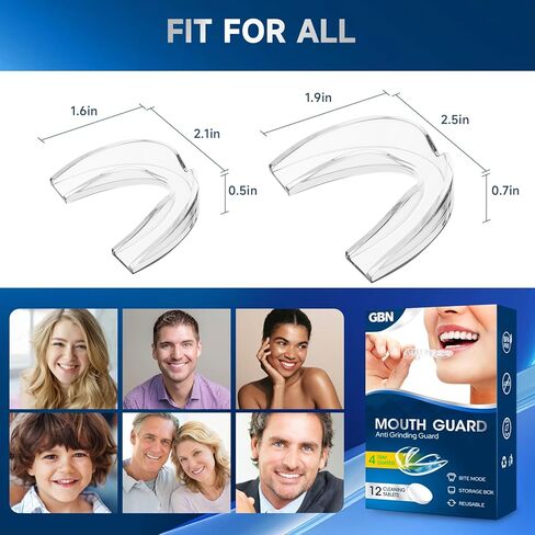 GBN Mouth Guard for Grinding Teeth at Night - Custom Fit Night Guards - Comfortable Mouth Guard for Sleeping, Nightguard, Mouthguard Includes 2 Sizes, 12 Cleaning Tablets in Saudi Arabia