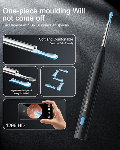 NEATEST Ear Wax Removal Tool with Camera - Ear Cleaner with 1296P HD Otoscope 6 LED Lights 8 Different Earwax Removal Kit Wireless Visual Ear Cleaning Tool for iPhone & Android Phones in Saudi Arabia