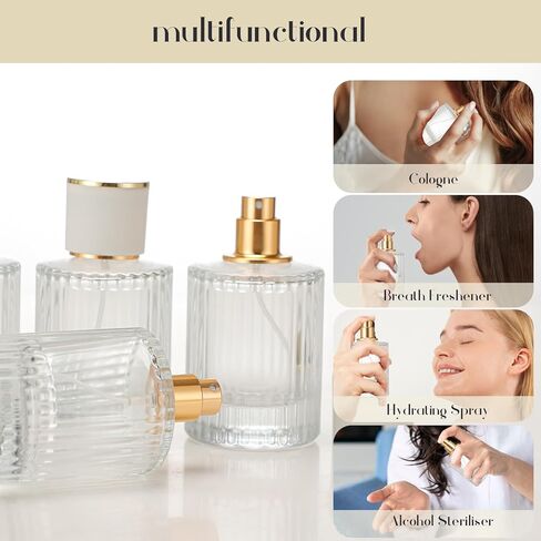 عبوة واحدة من زجاجات رذاذ العطور الفارغة، زجاجة رذاذ زجاجية مضلعة سعة 50 مل للرجال والنساء، رذاذ عطر قابل لإعادة الملء أثناء السفر لموزع العينات وديكور المنزل، غطاء أبيض in Kuwait