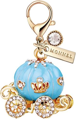 MC473 Princess Pumpkin Carriage Lobster Clasp Crystal 3D Charm for Women with Velvet Bag (Blue,1 Piece) in Saudi Arabia