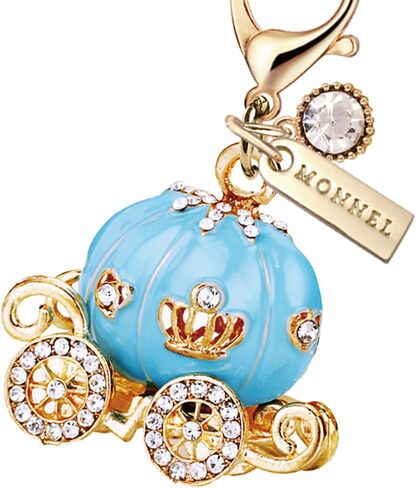 MC473 Princess Pumpkin Carriage Lobster Clasp Crystal 3D Charm for Women with Velvet Bag (Blue,1 Piece) in Saudi Arabia