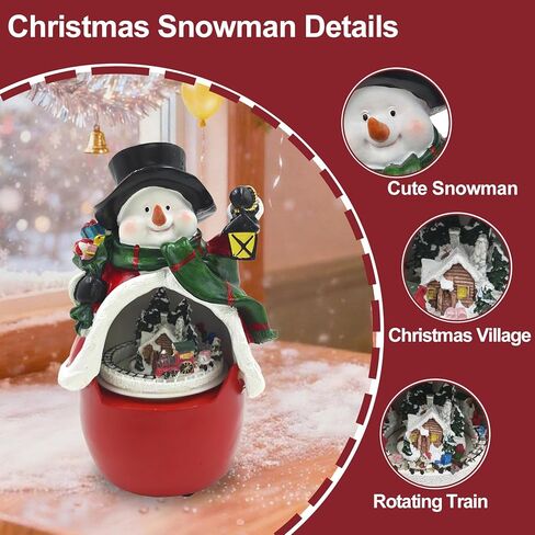 Animated Snowman Christmas Village (LED Lighted Snowman) (Rotating Train & Music) (Christmas Decoration) Resin Snowman Figurines Home Decor Gift (7.1" H x 4.5" W x 3.9" D) in Saudi Arabia