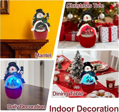 Animated Snowman Christmas Village (LED Lighted Snowman) (Rotating Train & Music) (Christmas Decoration) Resin Snowman Figurines Home Decor Gift (7.1" H x 4.5" W x 3.9" D) in Saudi Arabia
