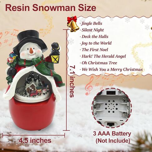 Animated Snowman Christmas Village (LED Lighted Snowman) (Rotating Train & Music) (Christmas Decoration) Resin Snowman Figurines Home Decor Gift (7.1" H x 4.5" W x 3.9" D) in Saudi Arabia