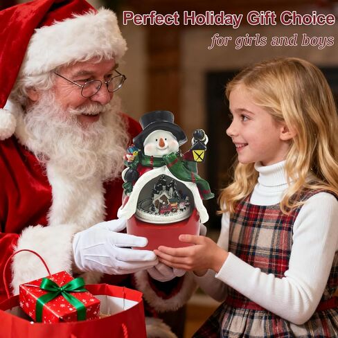 Animated Snowman Christmas Village (LED Lighted Snowman) (Rotating Train & Music) (Christmas Decoration) Resin Snowman Figurines Home Decor Gift (7.1" H x 4.5" W x 3.9" D) in Saudi Arabia