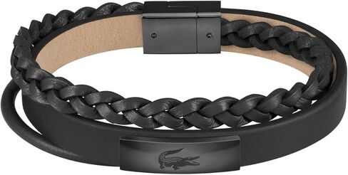 Lacoste Men's Fusion Multi-Layered Leather Bracelet – Wrap Around Design with Braided, Smooth and Tubular Textures – Fashion Accessory - Jewelry Gift for Him in Saudi Arabia