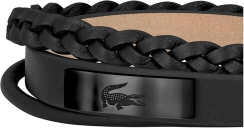 Lacoste Men's Fusion Multi-Layered Leather Bracelet – Wrap Around Design with Braided, Smooth and Tubular Textures – Fashion Accessory - Jewelry Gift for Him in Saudi Arabia