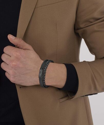 Lacoste Men's Fusion Multi-Layered Leather Bracelet – Wrap Around Design with Braided, Smooth and Tubular Textures – Fashion Accessory - Jewelry Gift for Him in Saudi Arabia