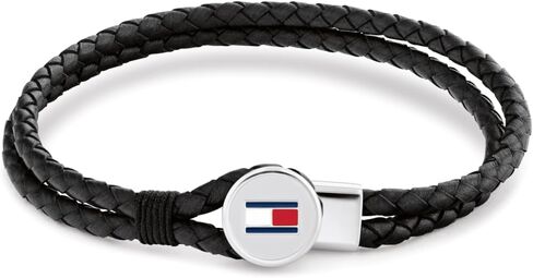 مجوهرات Tommy Hilfiger للرجال - سوار جلدي مجدول - قفل تبديل، تفاصيل علم المينا - نمط يومي كاجوال - إكسسوار له in Saudi Arabia