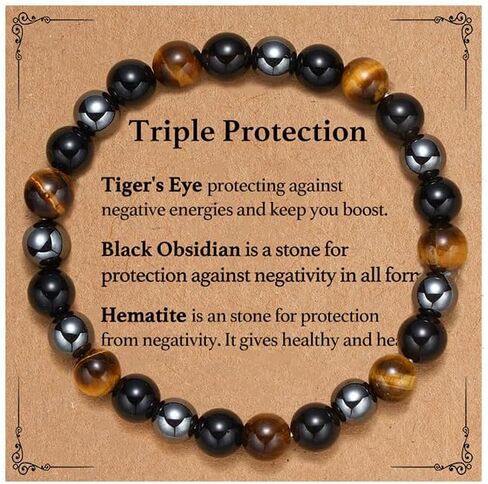 Triple Protection Beaded Bracelet for Men, Natural Stone Birthday Christmas Jewelry for Him Boyfriend Husband in Saudi Arabia