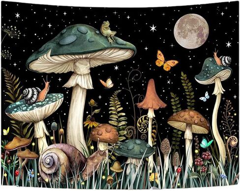 Enchanting 150x130CM Tapestries - Mushroom & Moon Themed, Nature-Inspired Polyester Wall Art for Any Space in Saudi Arabia