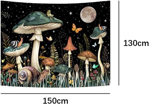 Enchanting 150x130CM Tapestries - Mushroom & Moon Themed, Nature-Inspired Polyester Wall Art for Any Space in Saudi Arabia