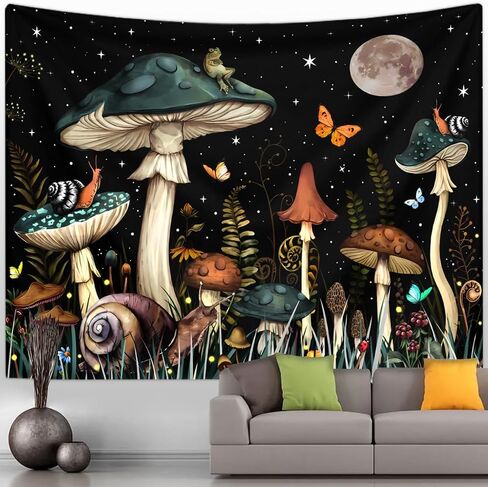 Enchanting 150x130CM Tapestries - Mushroom & Moon Themed, Nature-Inspired Polyester Wall Art for Any Space in Saudi Arabia