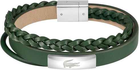 Lacoste Men's Fusion Multi-Layered Leather Bracelet – Wrap Around Design with Braided, Smooth and Tubular Textures – Fashion Accessory - Jewelry Gift for Him in Saudi Arabia
