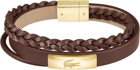 Lacoste Men's Fusion Multi-Layered Leather Bracelet – Wrap Around Design with Braided, Smooth and Tubular Textures – Fashion Accessory - Jewelry Gift for Him in Saudi Arabia