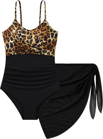 Idgreatim Teen Girls One Piece Swimsuit with Cover Up Bathing Suit Set Size 9-16 in Saudi Arabia