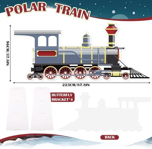 7.33 ft Christmas Gift Train Cardboard Cutout Stand-up Life Size Cardboard Cutout Standup Blue Christmas Train Party Decorations Photo Prop Backdrop for Xmas Party Decoration in Saudi Arabia