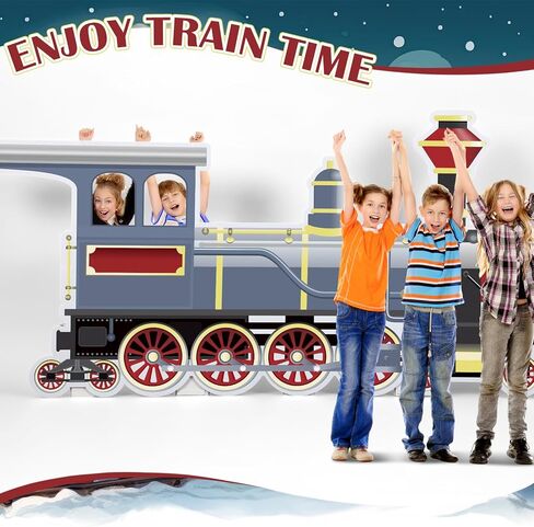 7.33 ft Christmas Gift Train Cardboard Cutout Stand-up Life Size Cardboard Cutout Standup Blue Christmas Train Party Decorations Photo Prop Backdrop for Xmas Party Decoration in Saudi Arabia